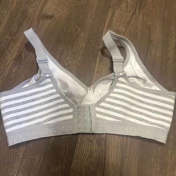 Cacique jersey 40D cotton no wire gray striped bra - Picture 2 of 4